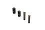 Two black cylindrical pins with side holes and two silver cylindrical pins arranged on a white background.