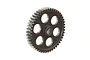 A studio shot of a dark grey metal 47T 1Mod spur gear for ARRMA RC vehicles, featuring a central hub and six circular cutouts.