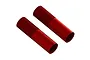 Two red anodized aluminium shock bodies for ARRMA 1/5 scale RC vehicles, shown against a white background.