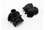 Two black plastic differential housing halves for a Traxxas RC vehicle, shown from a top-down perspective on a white background.