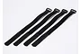 Four black hook-and-loop battery straps with plastic buckles arranged side-by-side on a white background.