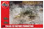 Airfix 1/35 scale T34/85 112 Factory Production tank model kit box art showing a weathered green tank in a ruined industrial setting.
