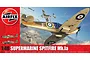 Airfix 1/48 scale Supermarine Spitfire Mk.1A plastic model kit box art showing a Spitfire in flight during a dogfight.