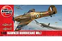 Airfix 1/48 scale Hawker Hurricane Mk.I plastic model kit box art featuring a dynamic aerial combat scene.