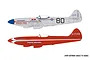 Two side-profile illustrations of a Supermarine Spitfire aircraft in different racing liveries, one silver and one red.