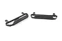 Two black plastic Traxxas chassis nerf bars for RC vehicles, shown from a side angle on a white background.