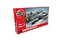 Airfix 1/48 scale Gloster Meteor F.8 plastic model kit box showing artwork of two fighter jets flying above clouds.