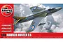 Airfix 1/48 scale Hawker Hunter F.6 plastic model kit box art showing a camouflaged fighter jet flying through clouds.