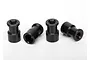 Four black metal 17mm hex adapter mounts for Traxxas RC vehicles arranged on a white background.