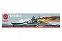 Airfix 1/600 scale Bismarck battleship model kit box art showing the ship at sea with smoke and fire in the background.