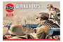 Airfix Vintage Classics Afrika Korps 1/76 scale model kit box art featuring soldiers in a desert battle scene.