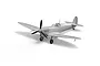A 1/72 scale plastic model of a Supermarine Spitfire fighter plane, shown in unpainted grey plastic with black propeller and wheels.