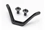 Traxxas front body mount bracket and two separate body posts made of black molded plastic.