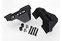 Traxxas rear suspension arm guards for RC cars, including two black plastic guards, four screws, two metal bushings, and two black spacers.