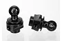 Two black metal differential output CV drive components for Traxxas RC vehicles, shown against a white background.