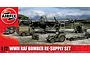 Airfix 1/72 scale WWII RAF Bomber Re-Supply Set model kit box art featuring a diorama of ground support vehicles and a bomber aircraft.