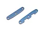 Two blue anodized aluminium tie bars for Traxxas RC vehicles, shown against a white background.