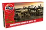 Airfix 1/72 scale WWII USAAF Bomber Re-Supply Set model kit box showing illustrations of military trucks and a B-17 bomber on an airfield.