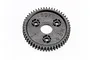A black 52-tooth spur gear for RC vehicles, featuring a central hole and three mounting points, isolated on a white background.