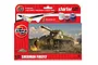 Airfix 1/72 Sherman Firefly tank model kit starter set in red packaging, including paints, brush, and glue.