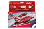 Airfix 1/72 scale RAF Red Arrows Hawk model kit starter set in red packaging, including paints, brush, and poly cement.