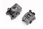 Two black plastic Traxxas rear differential housing components shown from a top-down angle against a white background.