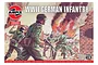 Box art for Airfix WWII German Infantry 1/76 scale model kit showing soldiers in combat near a burning building.