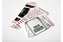 Two sheets of Traxxas Slash 4x4 decals featuring racing numbers, logos, and window graphics on a white background.