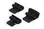 Three black plastic skid plate components for an ARRMA 1/5 scale RC vehicle, shown from various angles against a white background.