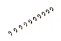 Ten small metal E-clips arranged in a diagonal line against a white background.