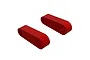 Two red anodized aluminium suspension arm pin brace inserts for an ARRMA 1/5 scale RC vehicle.