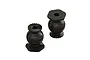 Two black ARRMA pivot balls for RC vehicles, featuring a spherical center and hexagonal base, isolated on a white background.