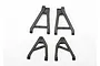 Four black plastic RC suspension arms arranged in two pairs on a white background.