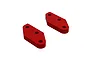 Two red anodized aluminium steering plates for ARRMA 1/5 scale RC vehicles, shown from a high-angle perspective.