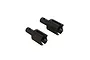 Two black steel differential outdrives for ARRMA 1/5 8S RC vehicles, shown from a high-angle perspective against a white background.