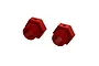 Two red anodized aluminium 24mm wheel hex adapters for ARRMA 1/5 scale RC vehicles.