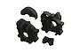 A set of black plastic centre gearbox case components for an ARRMA 1/5 8S RC vehicle, shown against a white background.