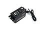 A black Yeah Racing low profile coreless digital servo with a metal output shaft and attached black wiring harness.