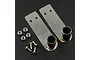 Two stainless steel RC exhaust muffler tips with mounting brackets, four screws, and four nuts on a dark background.