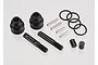 A Traxxas drive shaft rebuild kit containing two black drive cups, two threaded shafts, four metal pins, three O-rings, and two small black bushings.