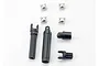 Traxxas splined half shaft set including two black plastic driveshaft components and four metal universal joint crosses.