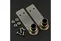 Two stainless steel dual exhaust muffler pipes for 1/10 RC cars, including mounting hardware, on a black background.