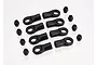 A set of eight black plastic rod ends and eight small metal pivot balls for Traxxas RC vehicles.