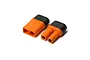 A pair of Spektrum IC5 battery connectors, one male and one female, featuring orange plastic housings and black end caps on a white background.