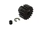 ARRMA 18T 1Mod pinion gear with a small grub screw and an E-clip on a white background.