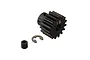 ARRMA 15T 1Mod Safe-D5 pinion gear with a small hex grub screw and an E-clip on a white background.