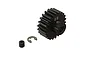 ARRMA 22T 1Mod Safe-D5 pinion gear with a grub screw and E-clip on a white background.
