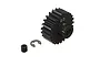 ARRMA 23T 1Mod Safe-D5 steel pinion gear with a small grub screw and E-clip on a white background.