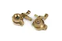 Two gold-coloured aluminium RC steering hubs for Maverick vehicles, shown from a top-down perspective against a white background.