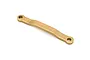 A gold-coloured aluminium steering Ackermann plate for an RC car, featuring a curved design with mounting holes at each end.